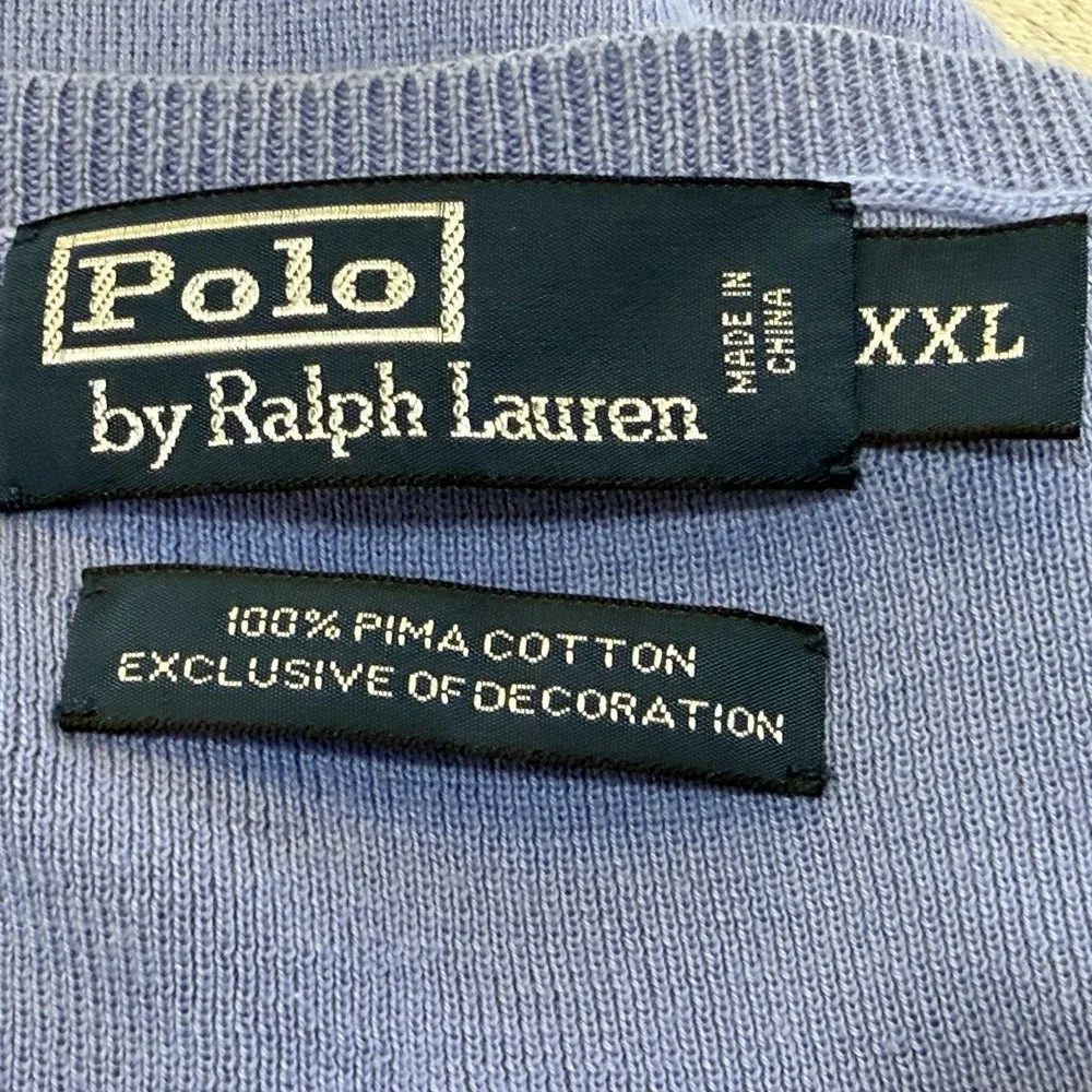 Polo Ralph Lauren Sweater Vest Mens Size XXL Light Blue Pima Cotton Knit V-Neck